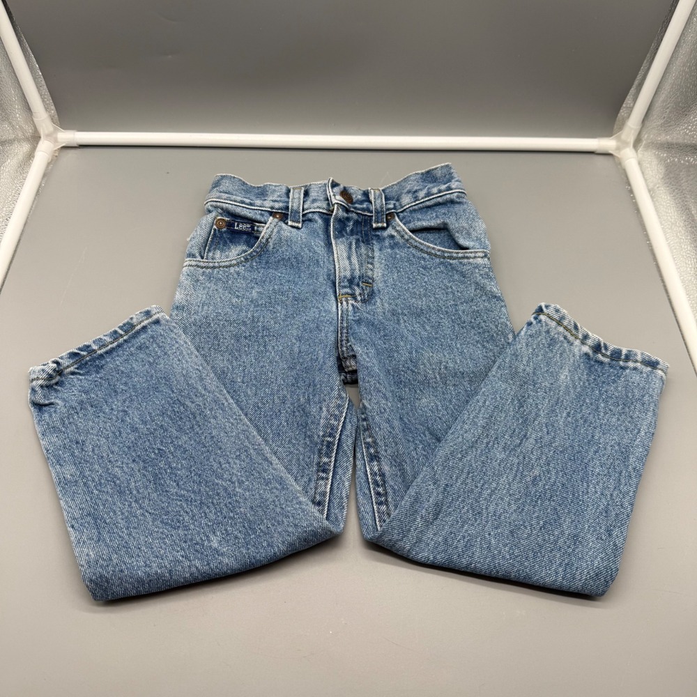 Vintage 90s Lee Kids Medium Wash Straight Leg Denim Jeans Size 4 Blue Classic